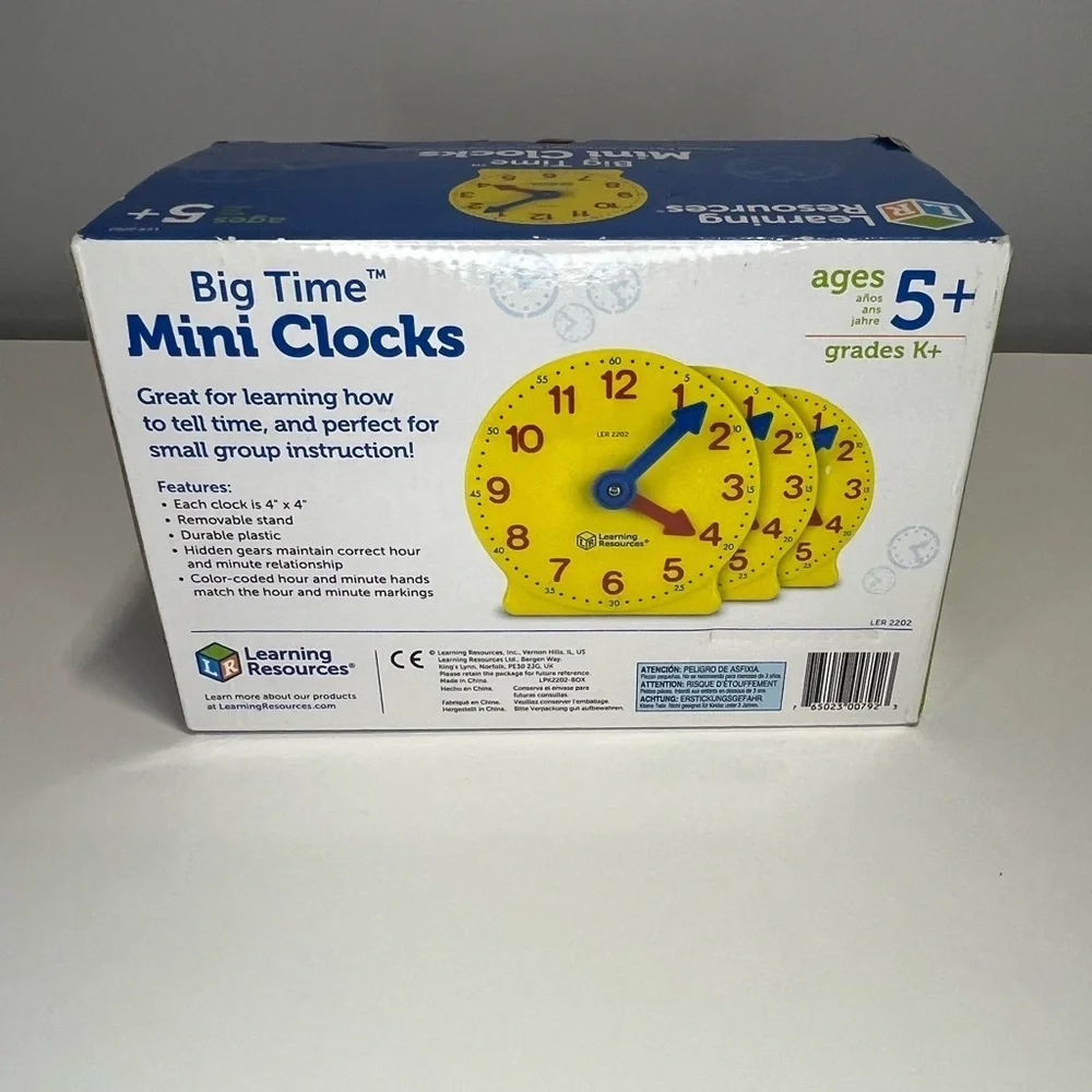 NEW Learning Resources Big Time Mini Clocks 6 pack - sealed box